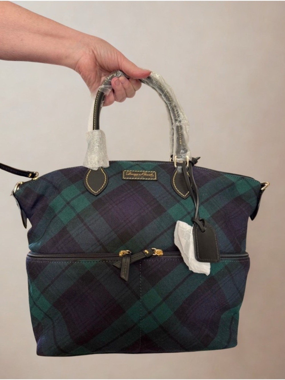 NWT Dooney & Bourke - Tartan Plaid Large Pocket Satchel - Green & Blue